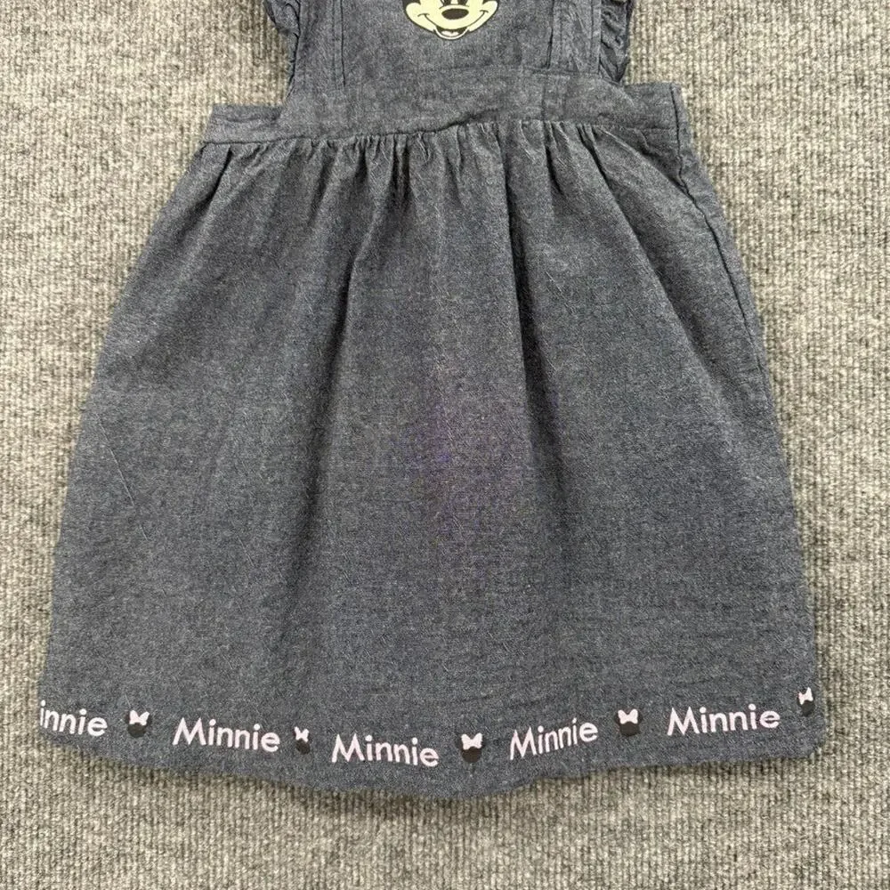 Disney Minnie Mouse Pinafore Apron Dress Size 4T Blue Chambray Ruffle Jumper